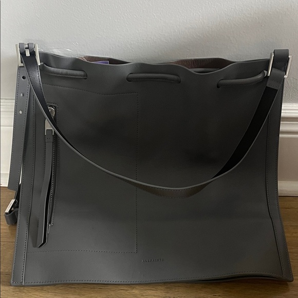 New!! AllSaints Women's Alpha Convertible Leather Backpack dark grey color - Picture 2 of 4